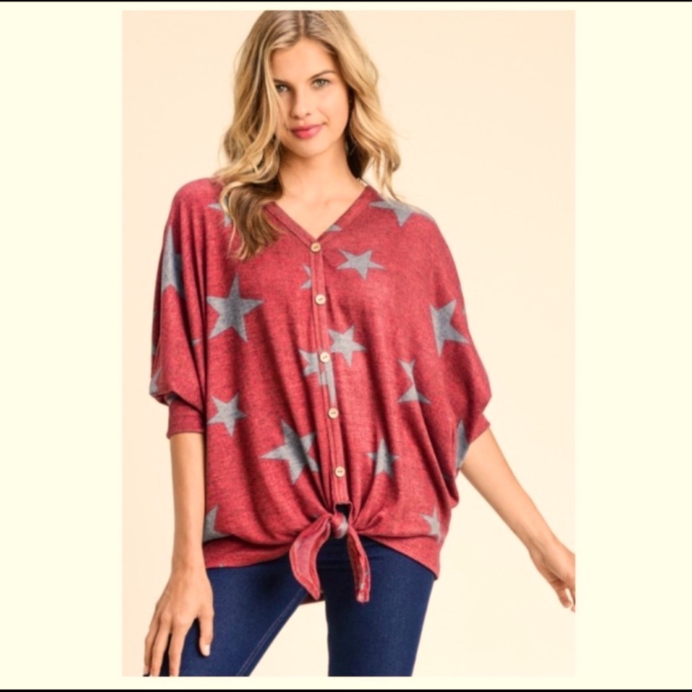 NEW First Love MADE IN USA Oversized Front Tie Blouse